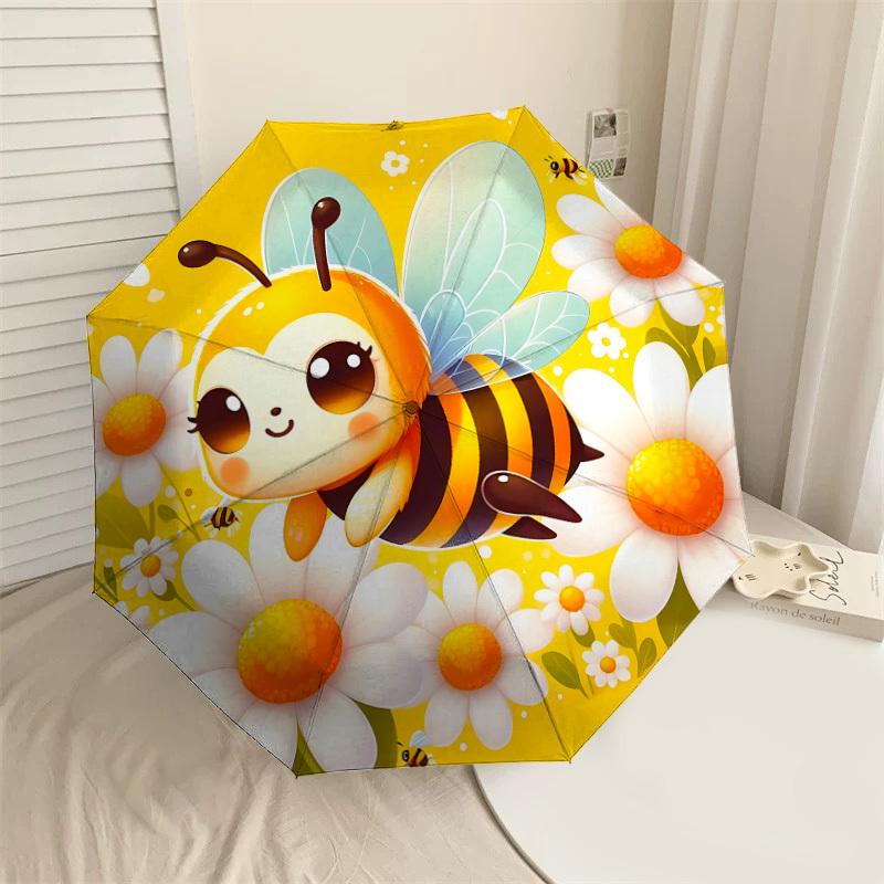 

1PC Bee FlowersAutomatic Open/Close Umbrella with Windproof, 8-Rib Sturdy Canopy, Durable Ribs, Fashionable Design, Outdoor Accessory, Fun Prin, Holid