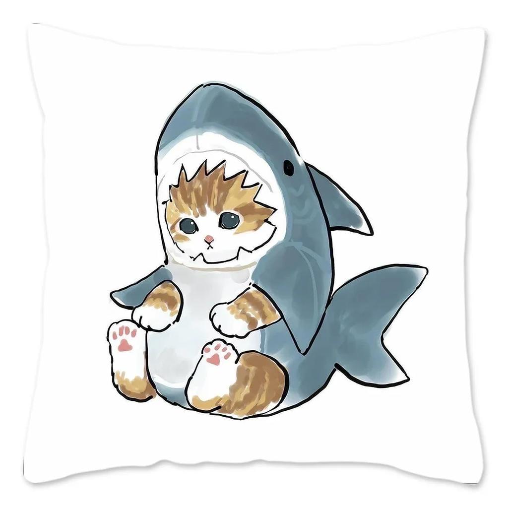 Funny CatShark Pillow Case Home Decoration Polyester Pillow Cover for Sofa Kawaii Cushion Cover Fundas Cojines  X