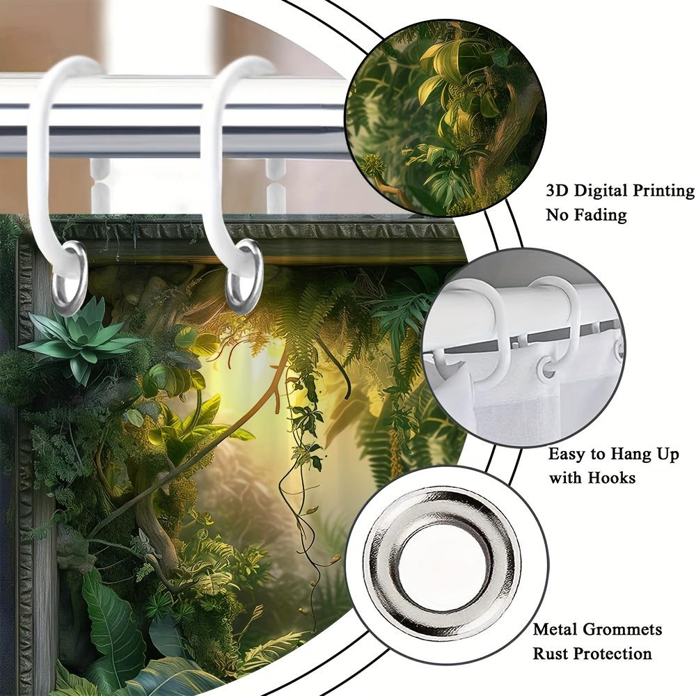 Enchanting Jungle Scene Bath Curtain - Lush Greenery & Sunlit Path; Waterproof Home Decor Adds Tropical Charm to Your Bathroom.