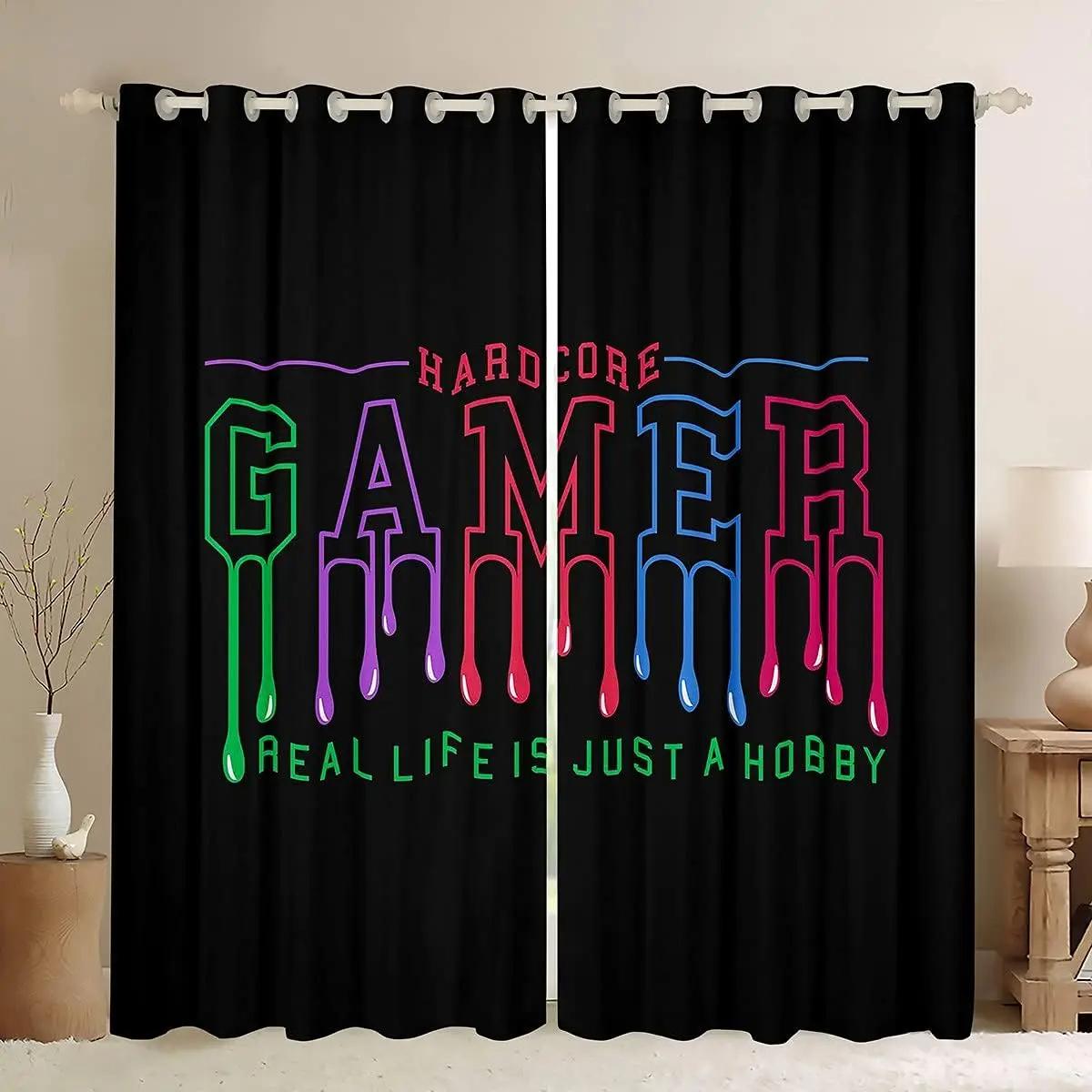 

Gamer Curtains Children Bedroom High Shading Gaming Window Panels Treatments Right Biparting Open New Fashion Multicolor Made Of Polyester Decor W100*H130(CM)-Hooks&2PCS