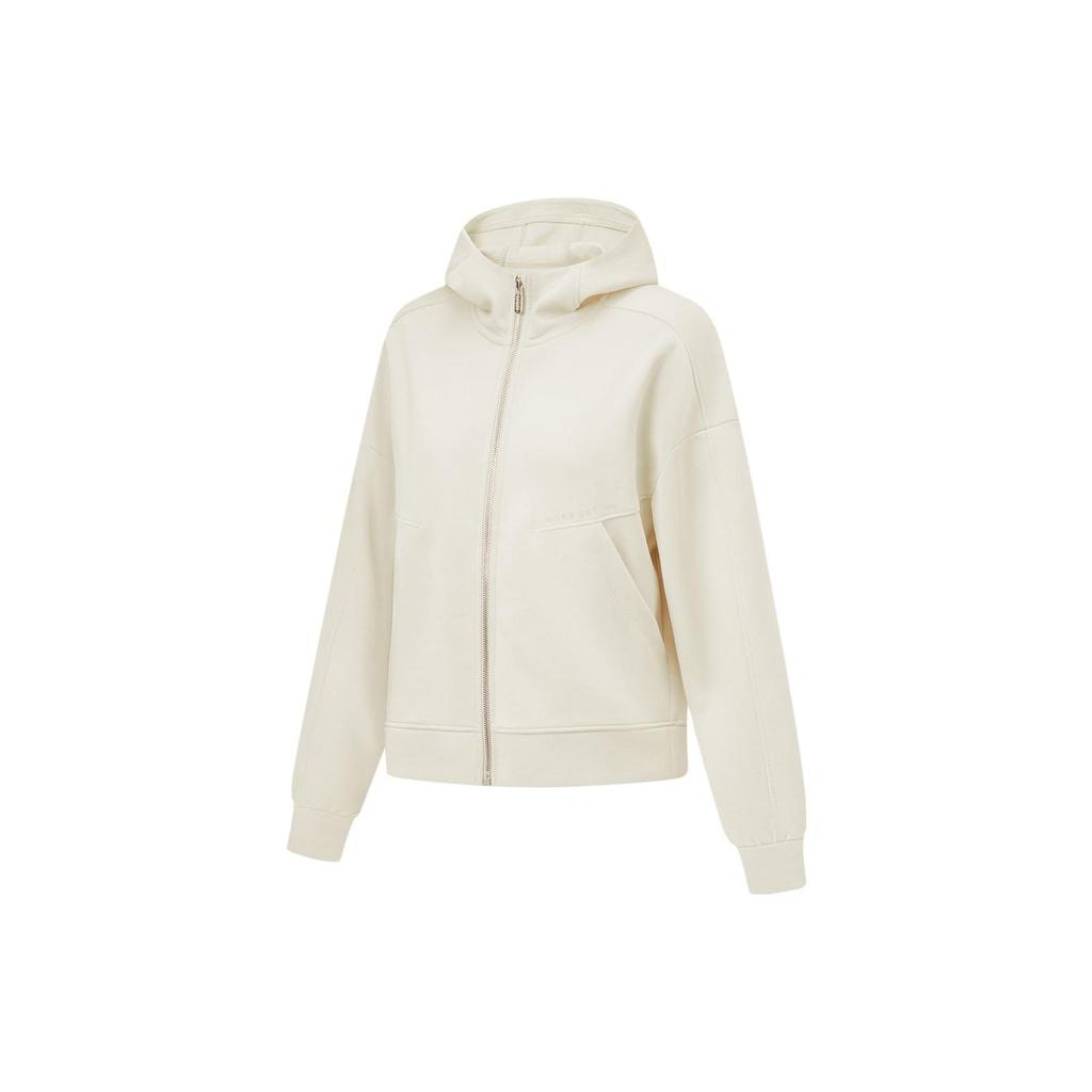 Li Ning Fitness Series Solid Color Hooded Zero Carbon Modal Skin-Friendly Open Front Knitted Loose Cardigan Sweatshirt Women Sweatshirt AWDU108-2