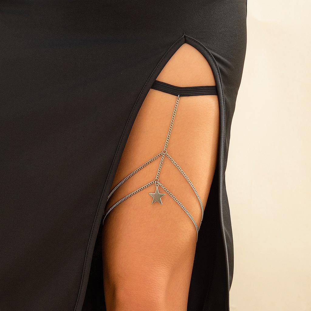 Sexy Sternanhänger Fransen Oberschenkelkette Bein Kette Personalisierte Metallkette Elastisches Band Bein Dekoration