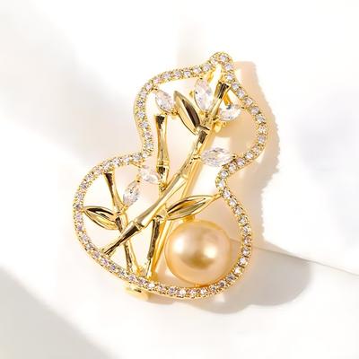 Simple Chinese-style Gourd and Bamboo Leaf Brooch, Versatile for Women's Charm, Pearl Brooch, Unique and Niche Design Sense Brooch