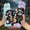 1PC Cool Gangster Teddy Bear Character Print 750ml Color Plastic Sports Water Bottle Leakproof Flip Straw Lid Suitable for Sports Office Home Use