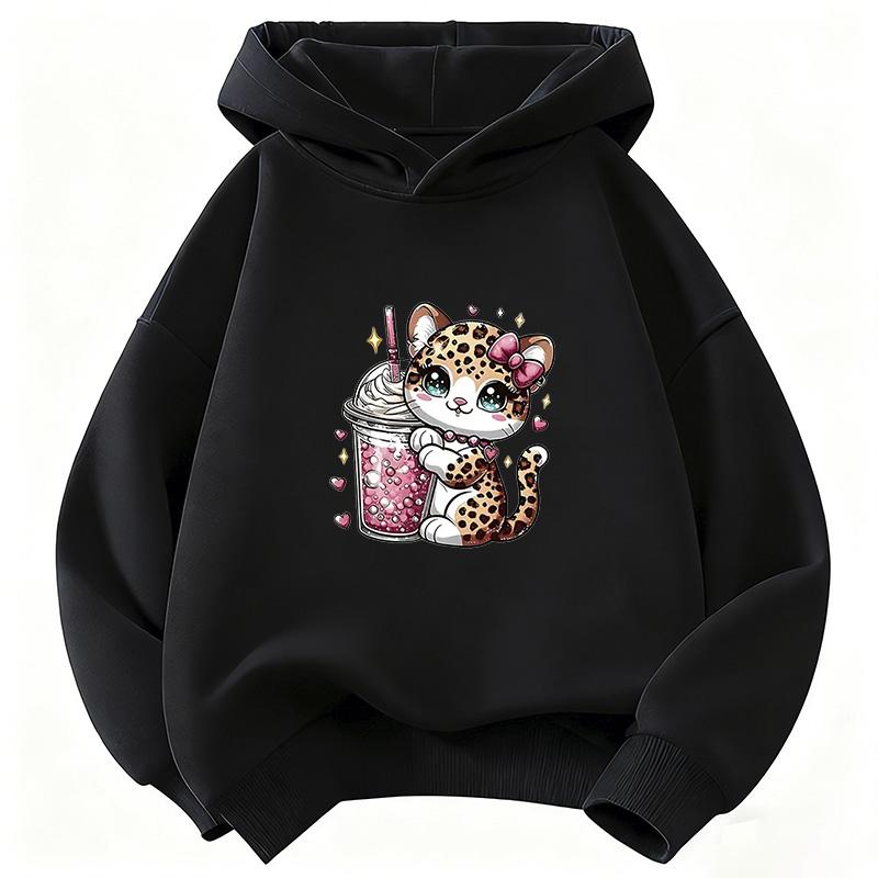Sudadera con Capucha Linda de Gato Estampado de Leopardo para Niños Sudadera de Gato para Niños Sudadera con Capucha Linda Divertida para Niños y Niñas Otoño Invierno Sudaderas Casuales