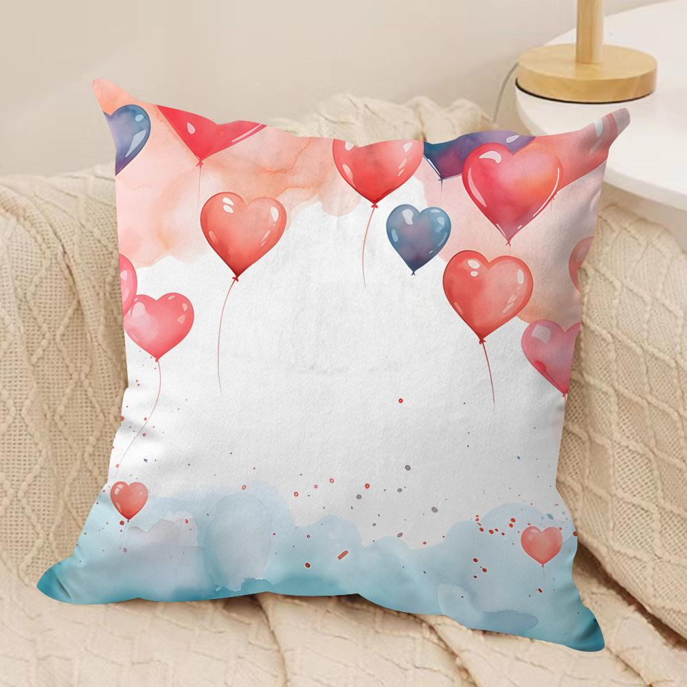 Heart Valentines Day Cushion Cover Silky Short Plush Invisible Zipper Dustproof Sofa Pillow Case for Home Decor