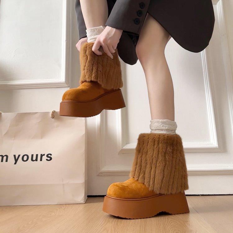 Retro Thick-soled Velvet Thickened Snow Boots Women's 2025 New Winter Warm Outer Wear Non-slip Mid-tube Northeast Cotton Shoes