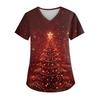 Women's V-neck Christmas Print Short-sleeved Pocket Side Slit Uniform Top