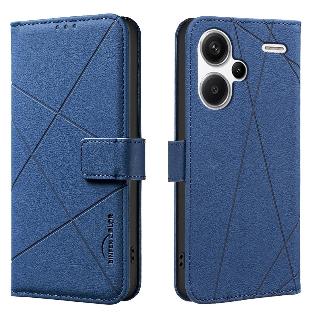 

For Xiaomi Redmi Note 13 Pro+ 5G Case BINFEN COLOR BF35 Geometry Imprinted Leather Phone Cover RFID Blocking Wallet Stand Blue