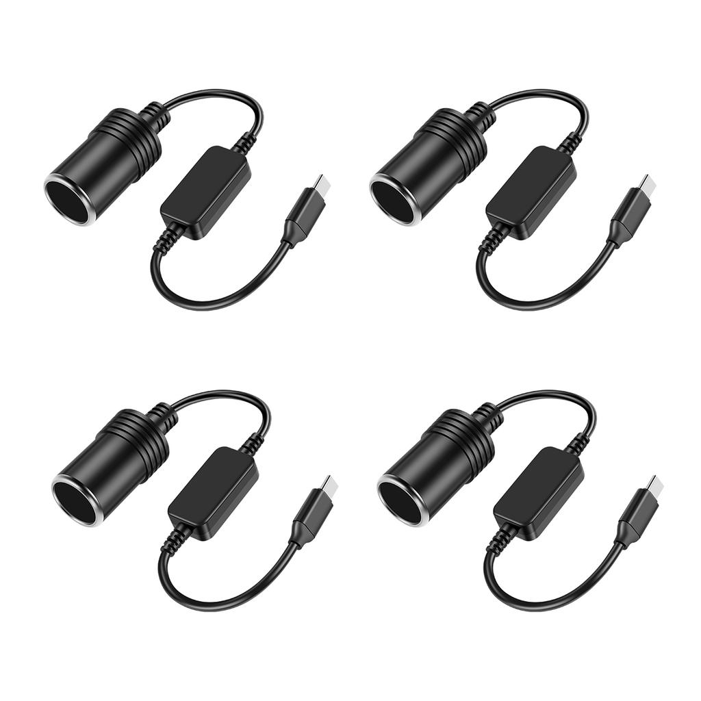 4/2Pcs Car Cigarette Lighter Socket USB C Type-C To 12V Male to Female Cigarette Lighter Adapter Power Cable