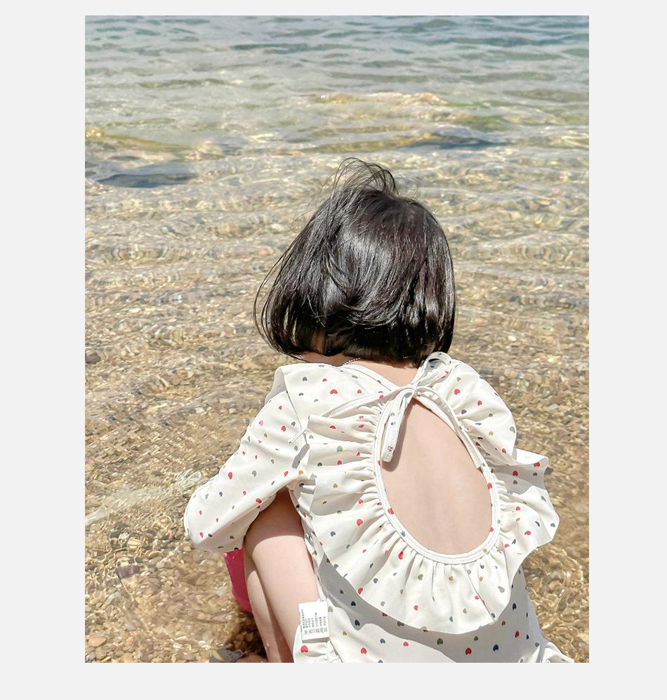 Fashionable Korean Style Girls' Long Sleeve Backless One-Piece Swimsuit for Summer