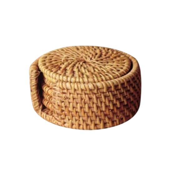 Handwoven Rattan Coaster Set Heat-Resistant Placemats for Cups Teapots Casserole Natural Eco-Friendly Rustic Table Protector for Home