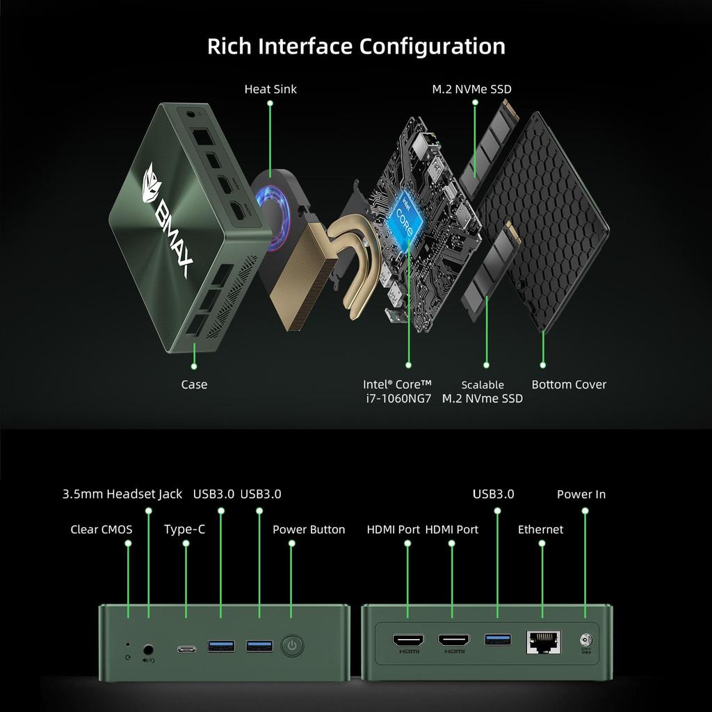 Mini Pc BMAX B6 PLUS 12G+512G SSD Intel Core i3-1000NG4 Processor Intel Iris Plus Graphics Window 11