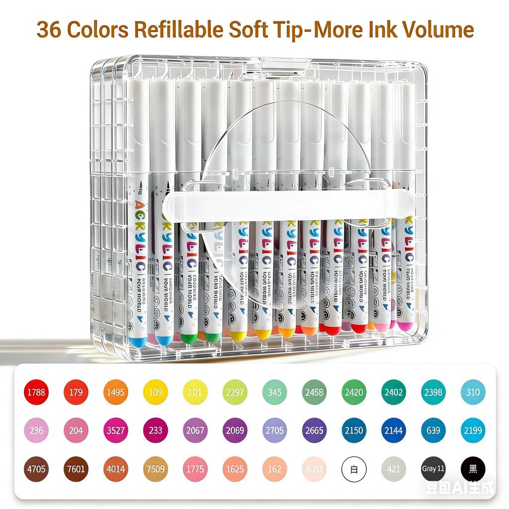 Automatic Ink Control Acrylic Paint Markers, 60/48/36/24 pcs Brush Tip Acrylic Paint Pens set with 60 professional color series