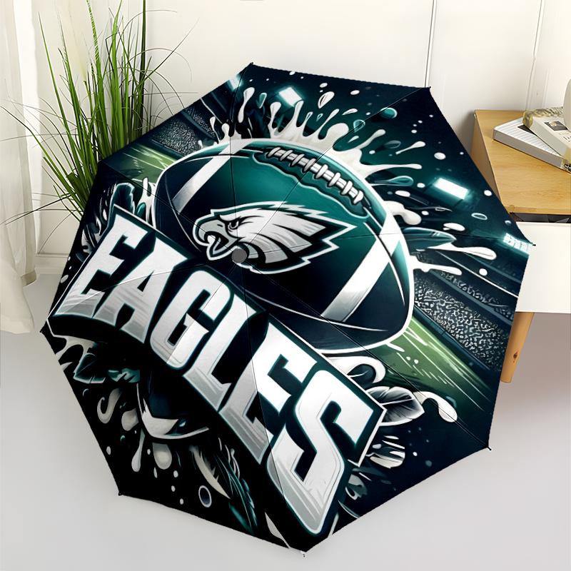 Philadelphia Eagles LOGO Print Automatic Umbrella, 8 Rib Iron Frame, Plastic Handle, Suitable for Outdoor Travel &Daily , Ideal Gift