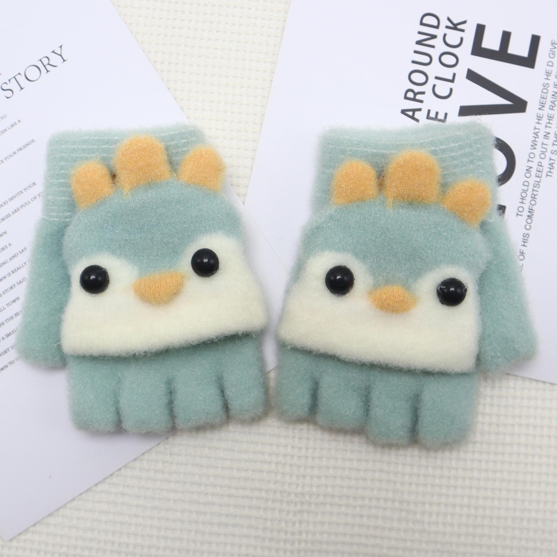

Kids Warm Knitted Wool Half-Finger Flip-Top Gloves – Cute Chick Design for Writing in Winter 3-10 years зелений
