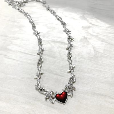 Aesthetic Goth Devil Heart Barbed Wire Choker Necklace Punk Hip Hop Daily Jewelry Y2K Vampire Little Thorns Chain Choker Gift