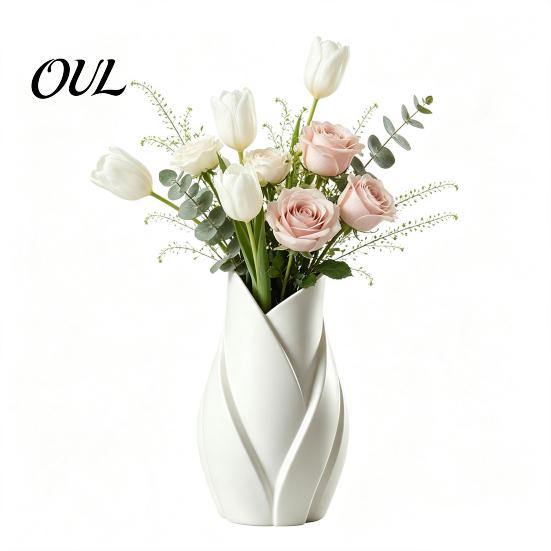 Kreativer Pflanzen-Display-Halter Blattförmige Kunstvase, 3D-gedruckte matte verdrehte florale moderne Skulptur Dekorative Vase für Blumen Blume Wohnzimmer