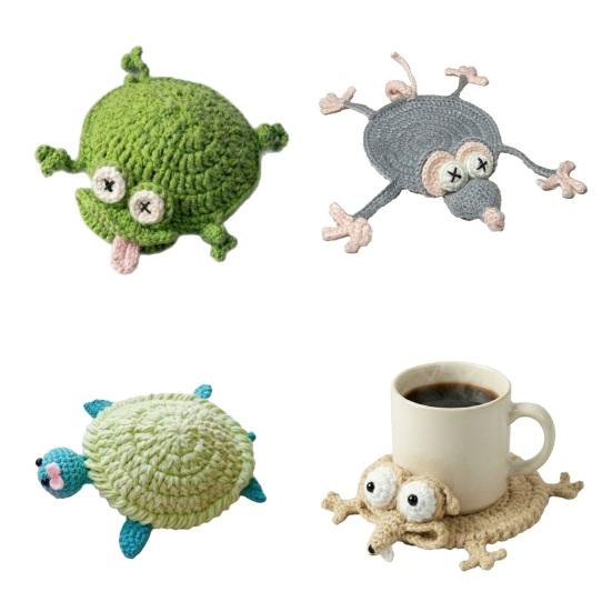 

Crochet Coaster Frog Squid Turtle Insulating Coffee Mats Animal Pattern Drink Coasters Novelty E