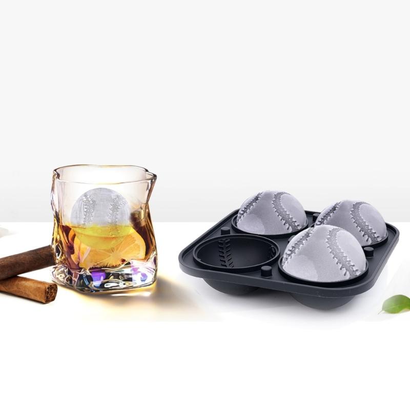 Moule à glaçons en forme de balle de baseball 3D Silicone Fabricant de boules de glace rondes pour boissons créatives et fêtes Outil de fabrication de bâtonnets de glace