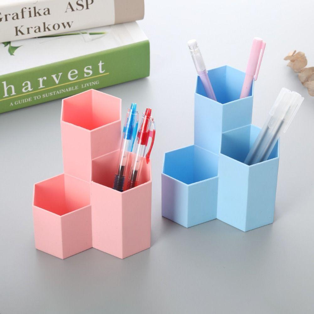 Large-capacity Pencil Case 3-Grid Desktop Organizer Multifunctional Pen Holder Student