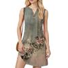 Women's Fashion Casual Printed V-Neck Button With Pocket Vest Sleeveless Dresses