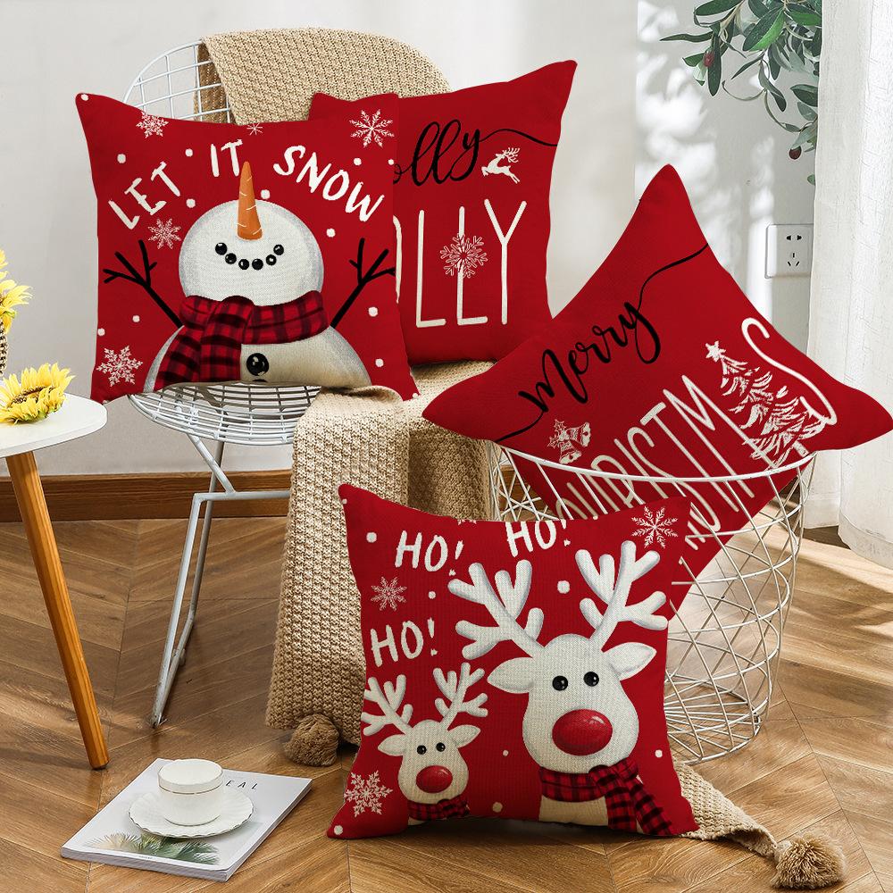 Christmas Pillow Little Snowman Elk Element Set Home Atmosphere Decoration Sofa Cushion Letter Print Pillow Cushion