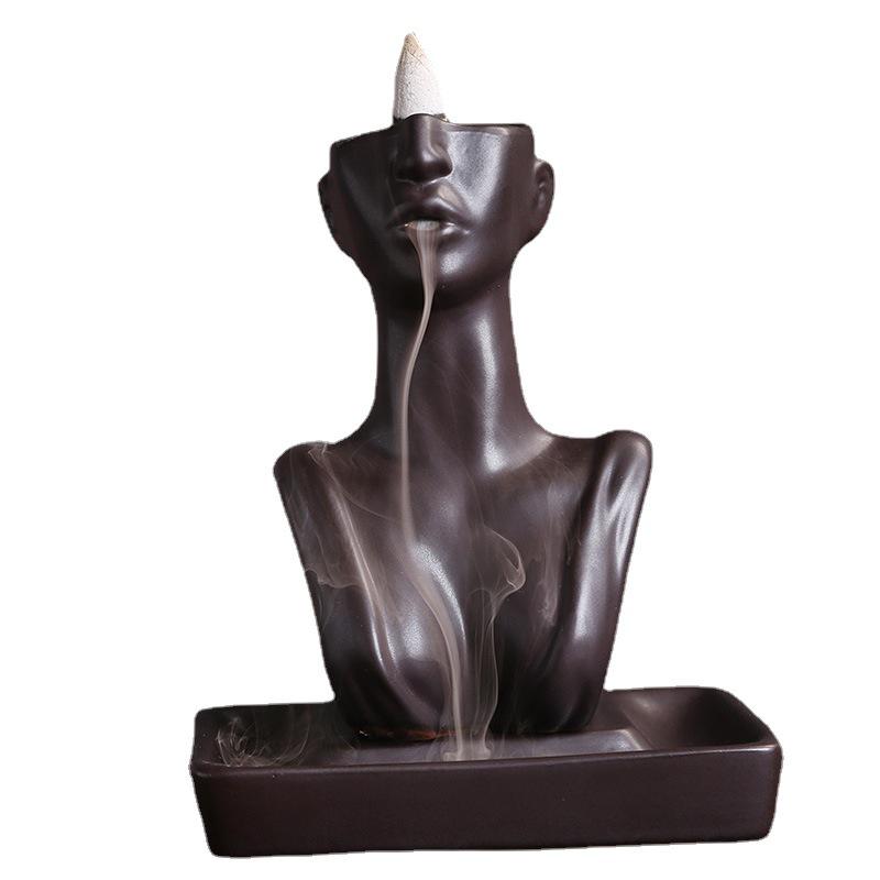 European & American Beauty Ceramic Backflow Incense Burner - Creative Sandalwood Smoke Home Decor