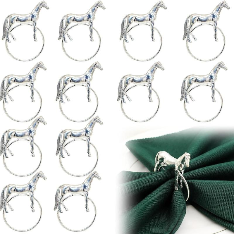 Pack of 6 Elegant Horse Design Napkin Rings Alloy Western Equestrians Napkin Buckle for Dining Table Parties Event Decors
