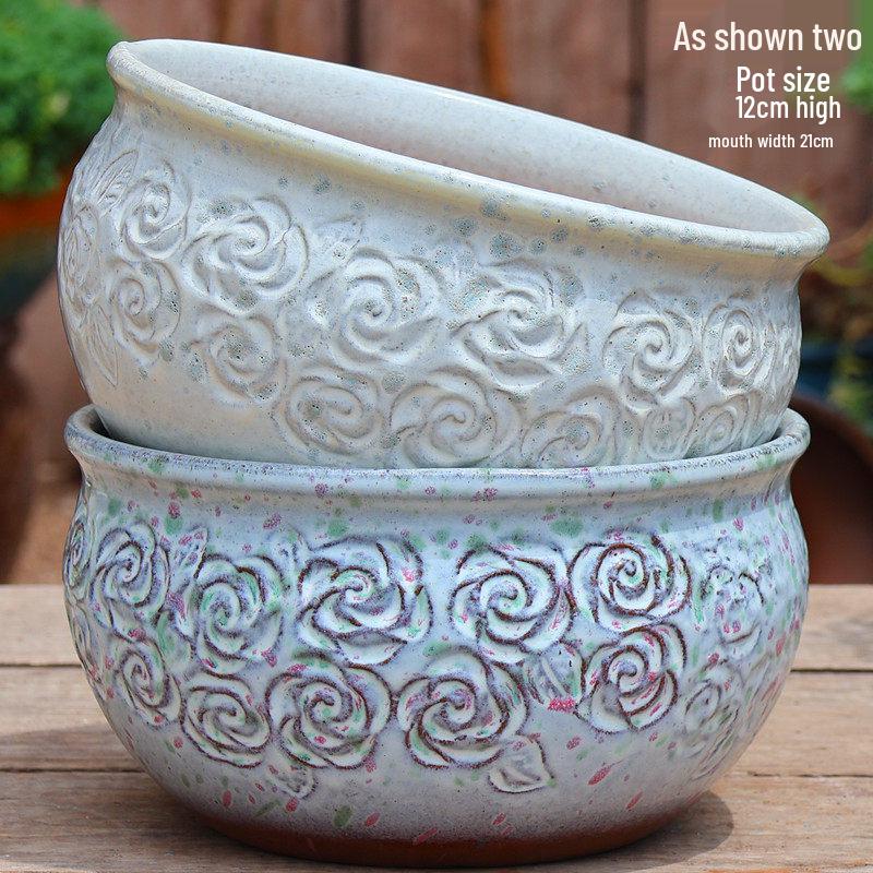 Stor Handgjord Keramik Kruka för Suckulenter och Grönska, Andningsbar Lerkruka i Lila Lera