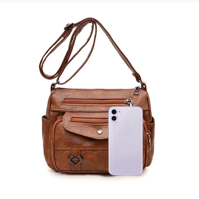 Mehrschichtige Umhängetasche mit Herzdekor, modische Damen-Leder-Crossbody-Taschen, geeignet für den Arbeitsweg