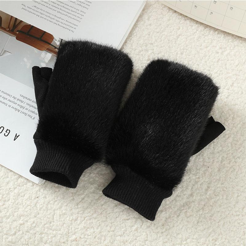 Imitation of Fox Fur Soft Women Winter Suede Cute Lovely Sweety Keyboard Works Keep Warm Half Finger Gloves Thickened