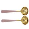 2PCS Stainless Steel Soup Spoon Slotted Spoon Skimmer Cutlery Tableware Sets Kitchen UtensilPink