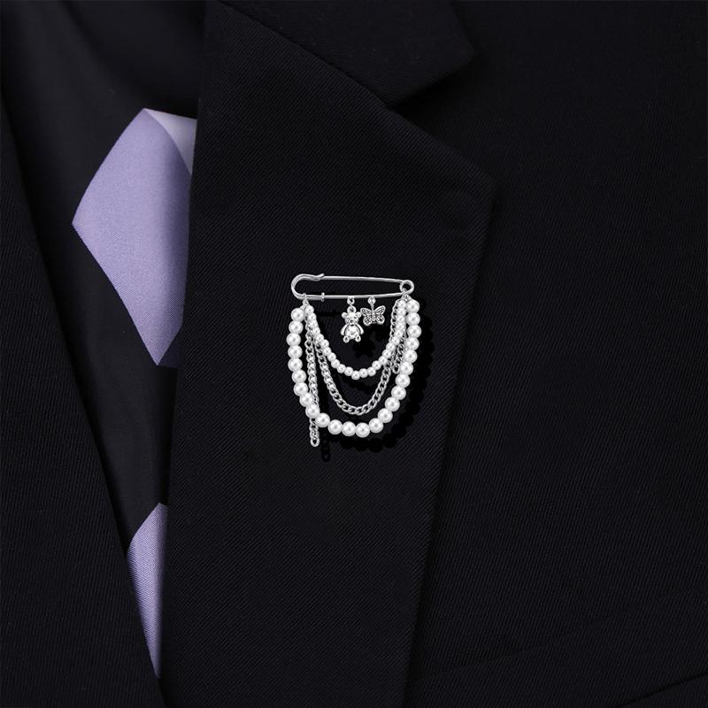 Elegant Pearl Chain Tassel Brooch Fashion Women Clothing Decor Accessories Jewelry Pin Pants Waist Adjust Pins Bag Pendant Gifts