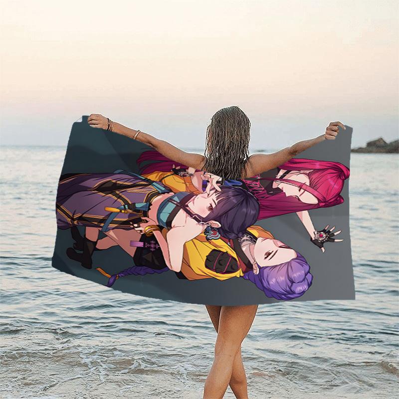 1pc KPop Demon Hunters11 Beach Towel, Beach and Seaside Swimming Pool Equipment, Fashion Pattern, Rectangular, Travel Essentials