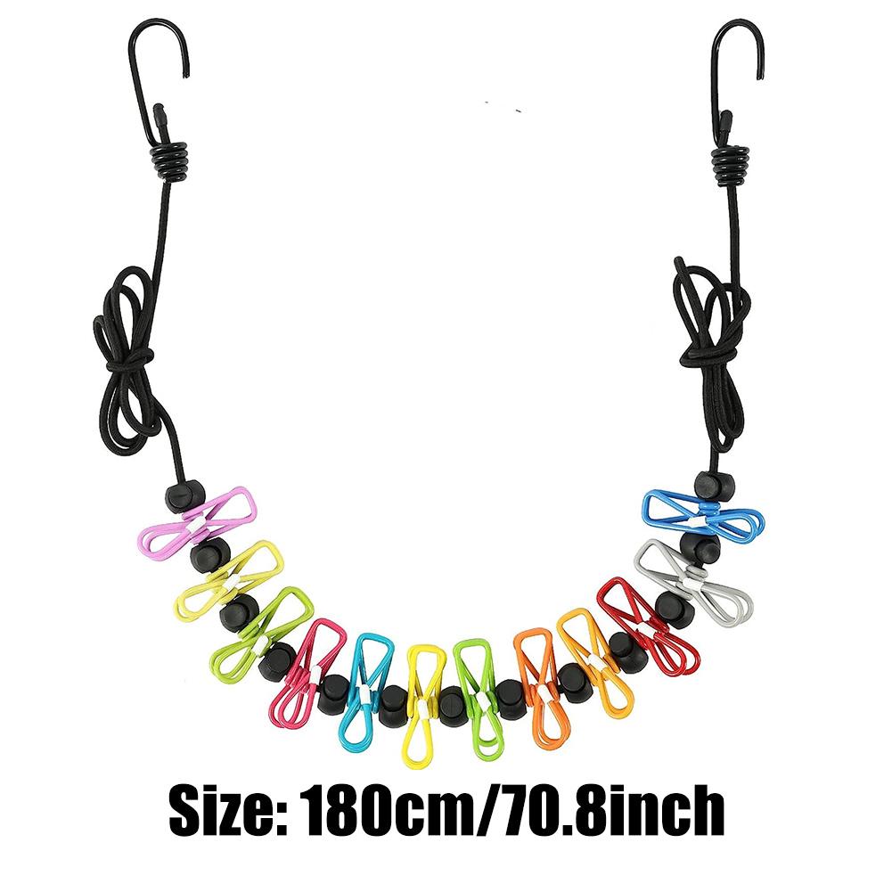 Varal Portátil com 12 Pregadores Coloridos, Varal à Prova de Vento Retrátil Elástico para Quintal, Varanda