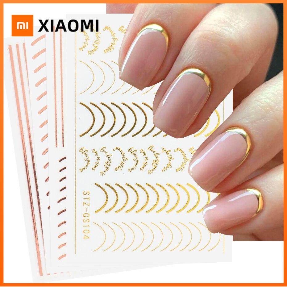 Xiaomi 6pcs 3D Striping Tape Line Nail Stickers Rose Gold Metal Letters Decals Curved Strips Nails Art Sliders Manicure Decors