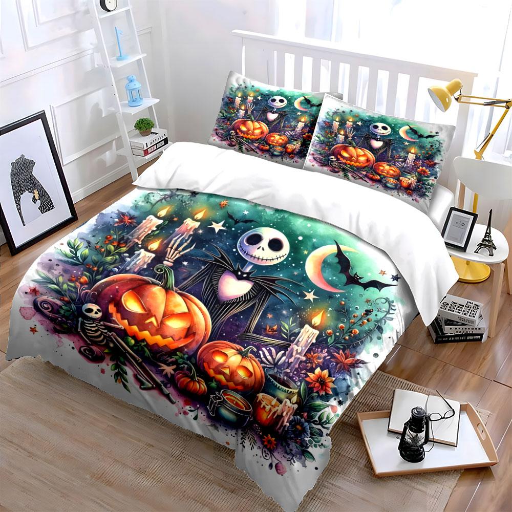 Halloween Jack-O'-Lantern Scene Bedding Duvet Cover Set Duvet Cover Pillowcases  (1*Duvet Cover 2*Pillowcases, Without Duvet Insert)