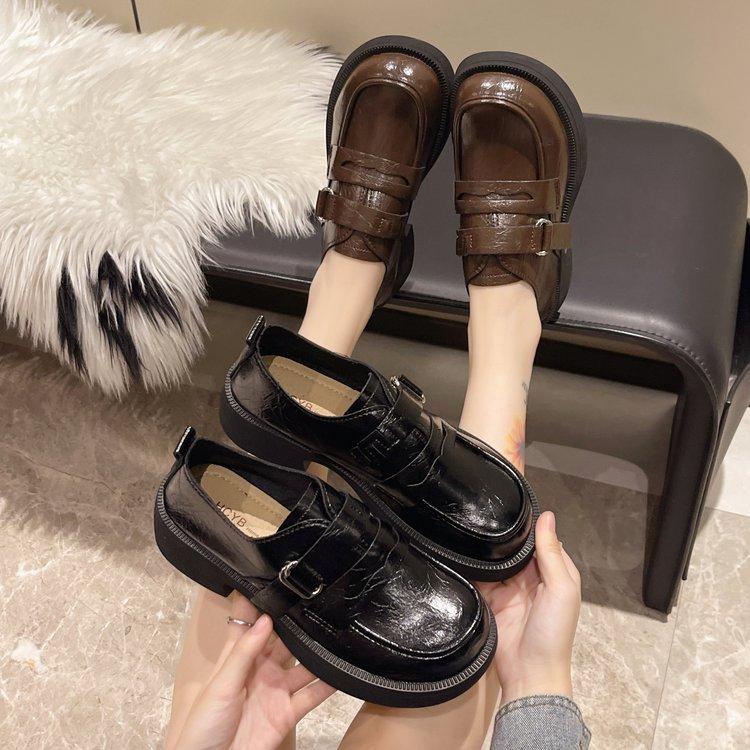 Black French Thick Heel Platform Small Leather Shoes Women's 2025 New Autumn and Winter Versatile Retro Height-increasing Mary Jane Single Shoes