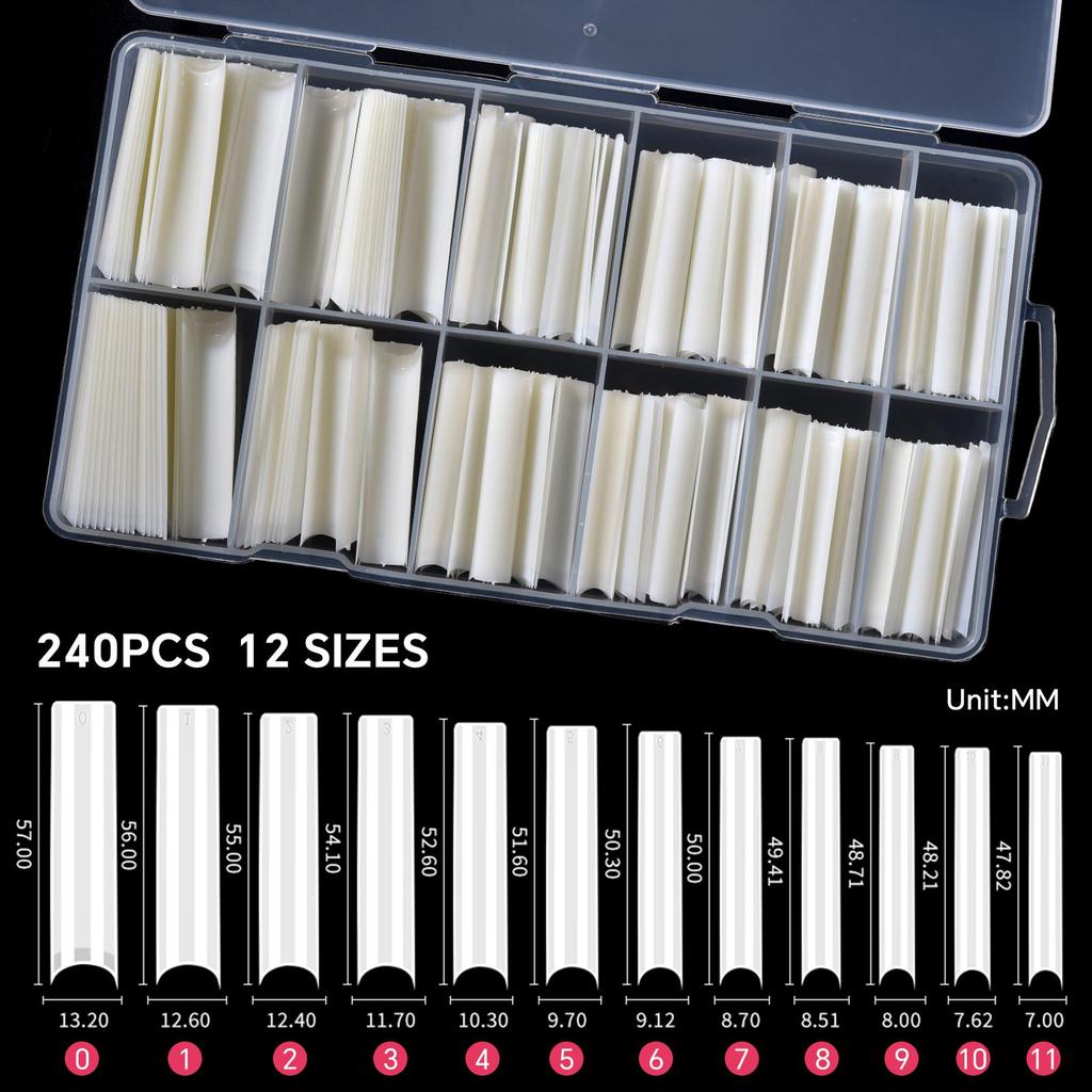 240PCS/Box False Nail Tips Square Straight Extra Long Half Cover Nails Clear/Natural Acrylic Fake Nails Extension Manicure Salon