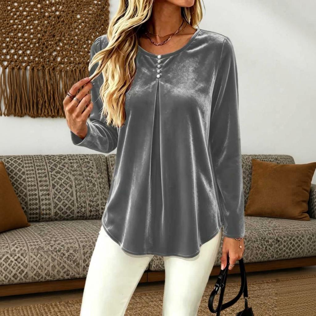 Women's Retro Color Neck Long Sleeve Pullover Top Casual Layering Shirt