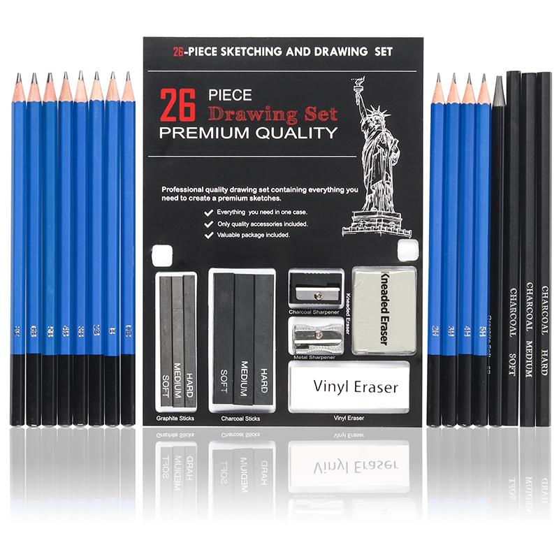 Hot Sale Cheap Price Professional Sketching and Drawing Pencil 26pcs PET Case Packed Sketch Pencil Set for Artist and Hobbist белый