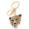 Keychain Exquisite RhinestoneEncrusted Leopard Head Car Bag Pendant for Girl Birthday Gift(Gold )