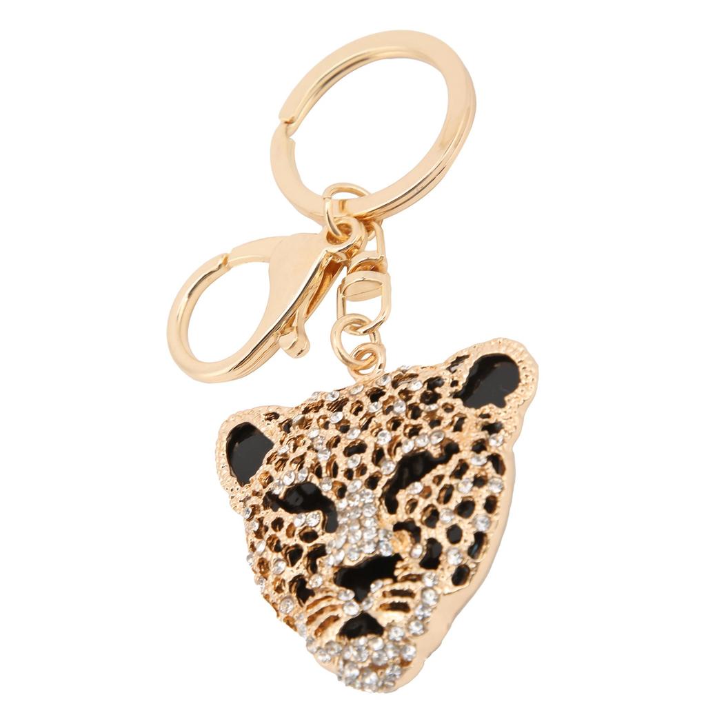 Keychain Exquisite RhinestoneEncrusted Leopard Head Car Bag Pendant for Girl Birthday Gift(Gold )