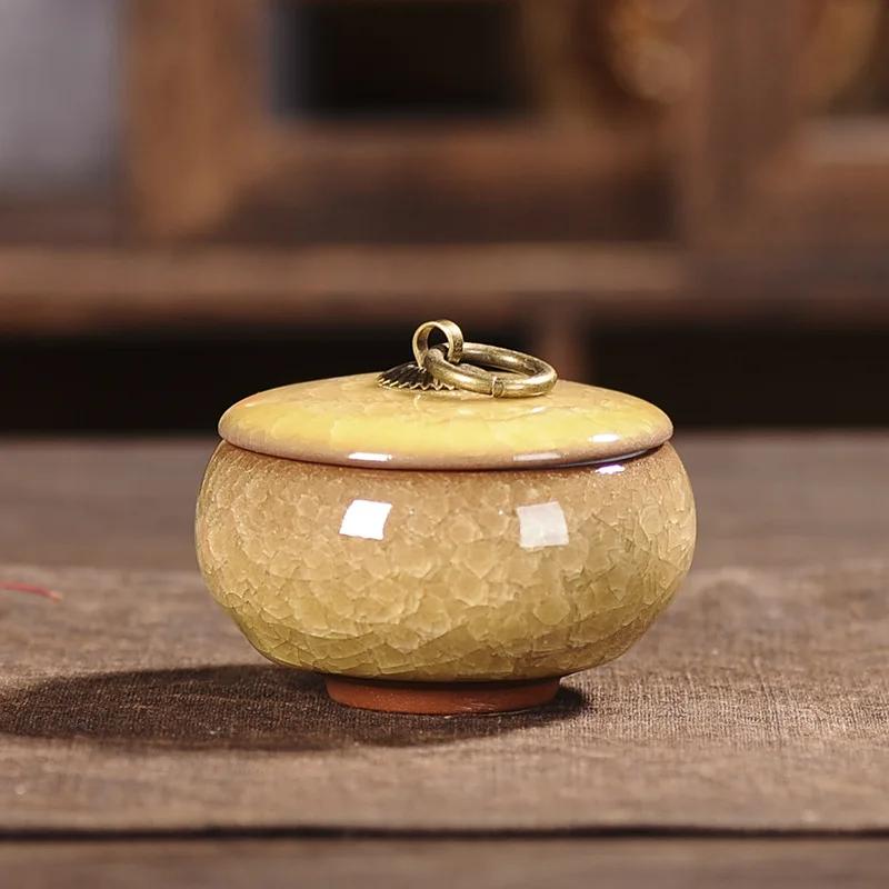 Cracked Ceramic Tea Caddies Coffee Canister Household Portable Travel Mini Porcelain Sealed Moisture-proof Storage Jar Home Deco