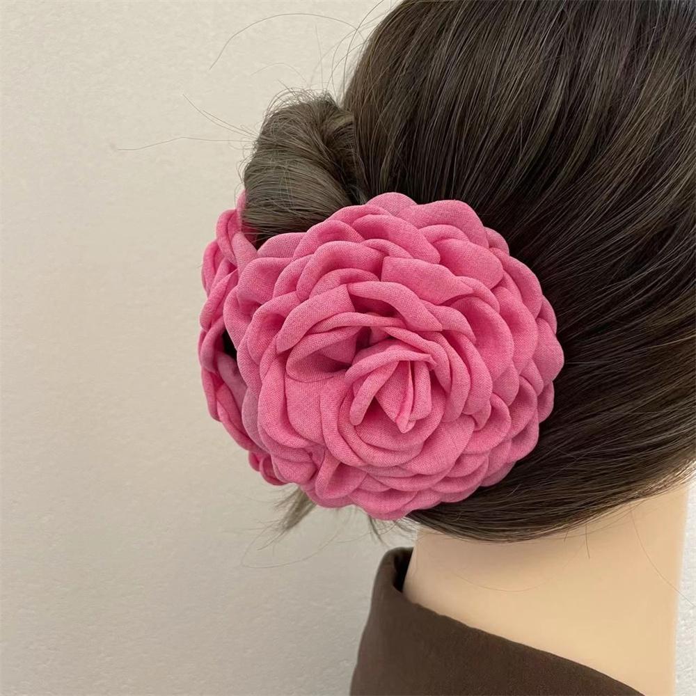 Rose Flower Large Hair Claw Handmade Fabric Flowers Grab Hair Clip Sweet Shark Clip Hair Accessories for Women Girls 8/10/12cm