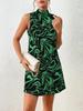 Women's summer European and American printed stand-up collar dress