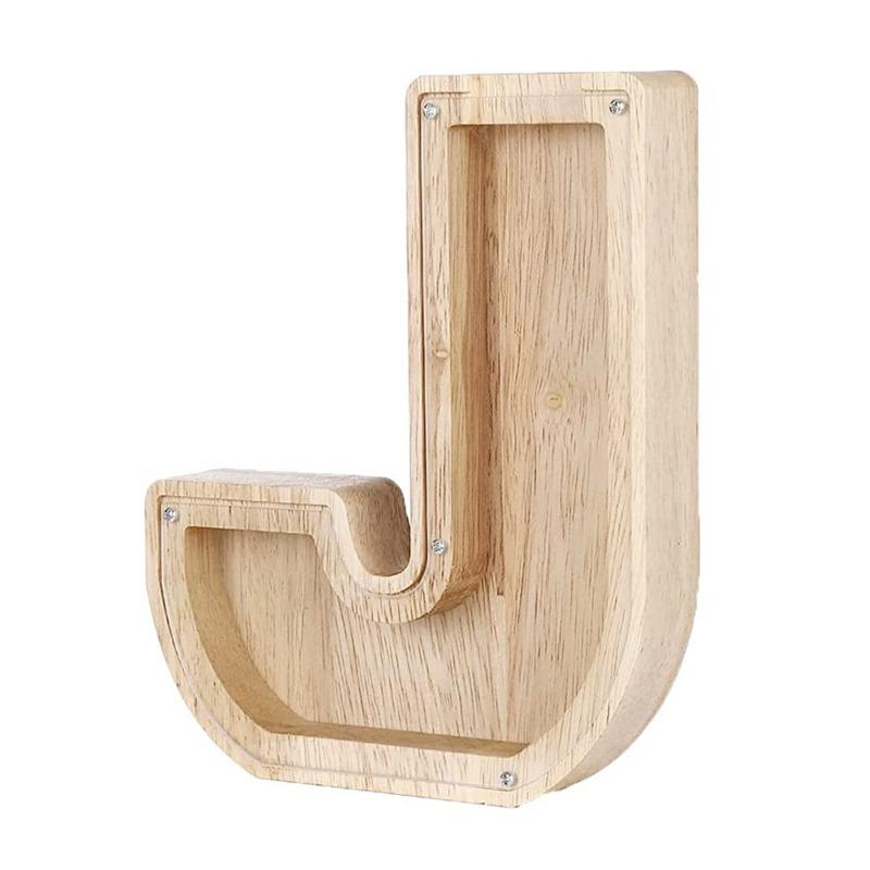 18cm Twenty-six Letter Piggy Bank Wooden Coin Money Saving Box Jar Coins Storage Box Desktop Ornament Home Decor Craft Xmas Gift