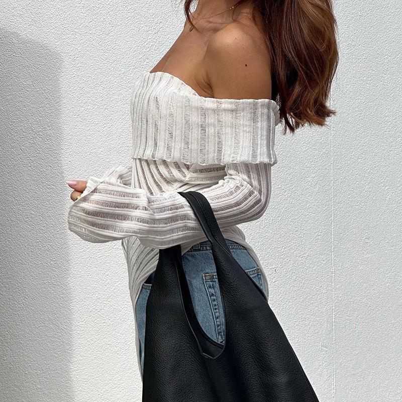 YYFS Moda damska Casual Wiosna Jesień Jednolity kolor Nadruk Długi rękaw Jedno ramię Bluzki i koszule