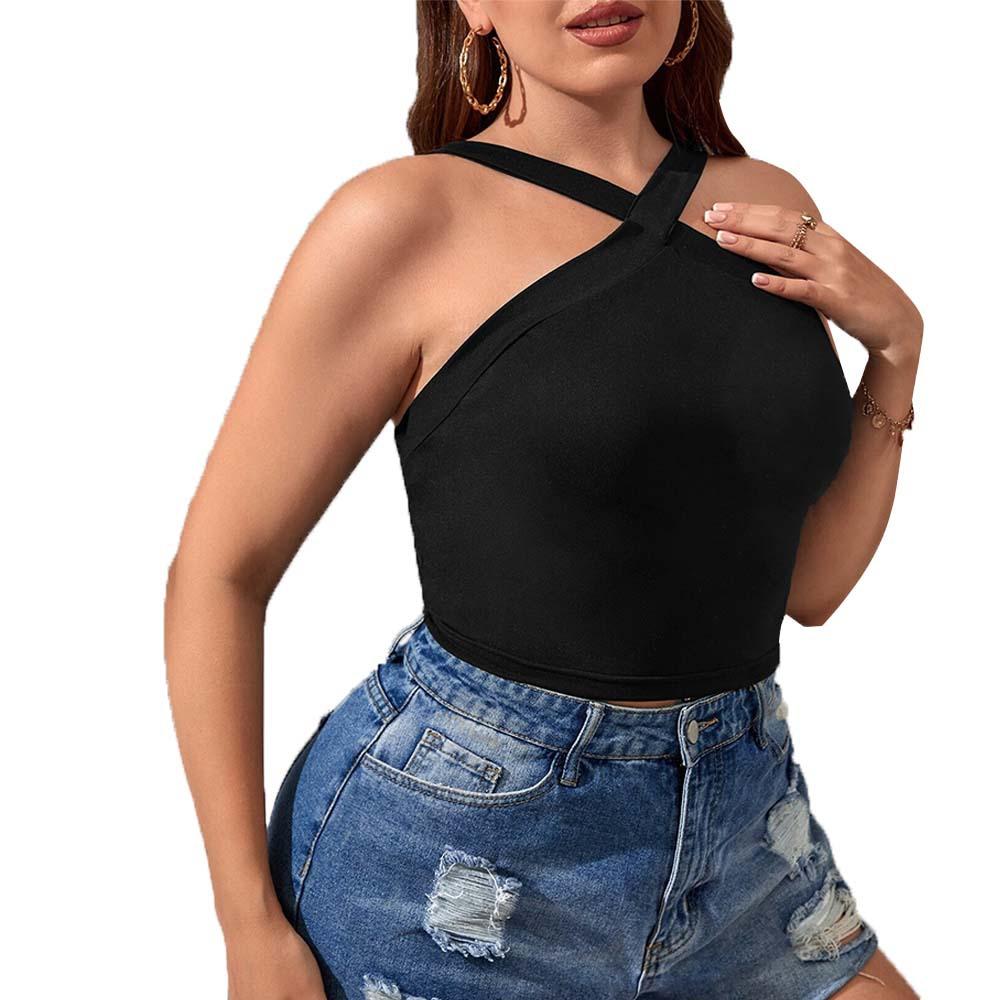 European and American plus-size women's ins, sexy camisole vest, summer new slim short halter top